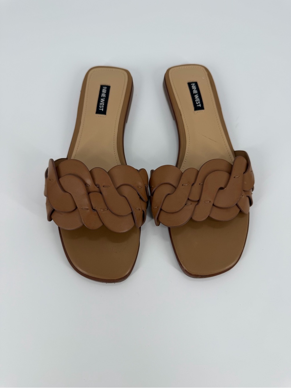 Nine West Women's Caramel Brown Grifa Braided Open Toe Flat Slide Sandals Sz 8